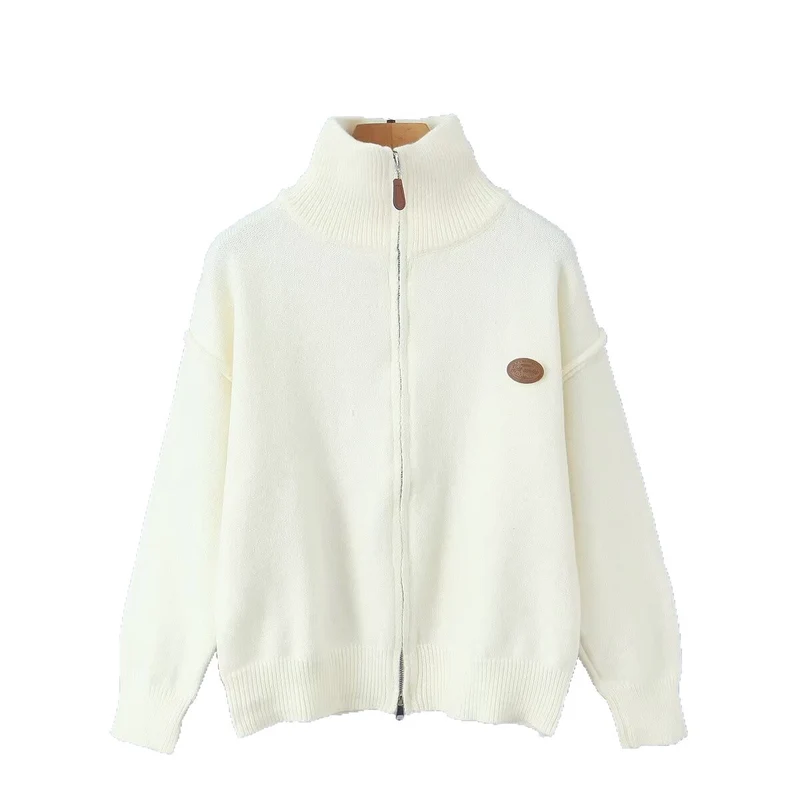 Damen Oversized Zipp-Cardigan aus feinem Strick mit hohem Rippkragen Drune