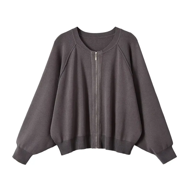 Damen Oversized Zip-Cardigan im Boxy‑Schnitt mit Raglanärmeln und Rippbündchen Drune