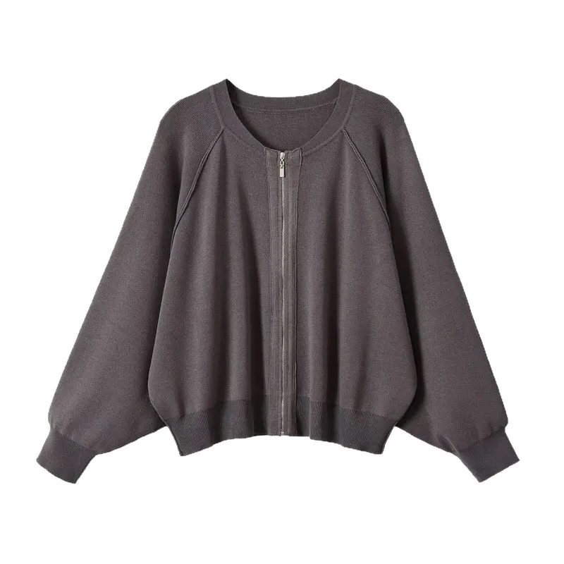 Damen Oversized Zip-Cardigan im Boxy‑Schnitt mit Raglanärmeln und Rippbündchen Drune