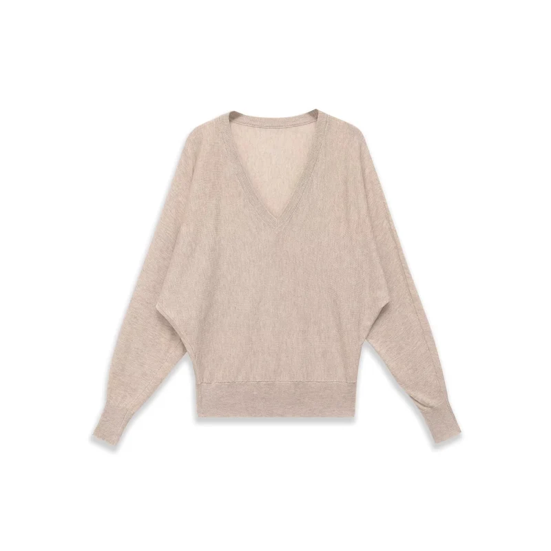 Damen Oversized V-Ausschnitt Feinstrickpullover mit Fledermausärmeln Drune