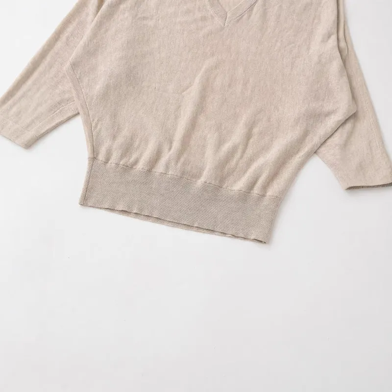 Damen Oversized V-Ausschnitt Feinstrickpullover mit Fledermausärmeln Drune