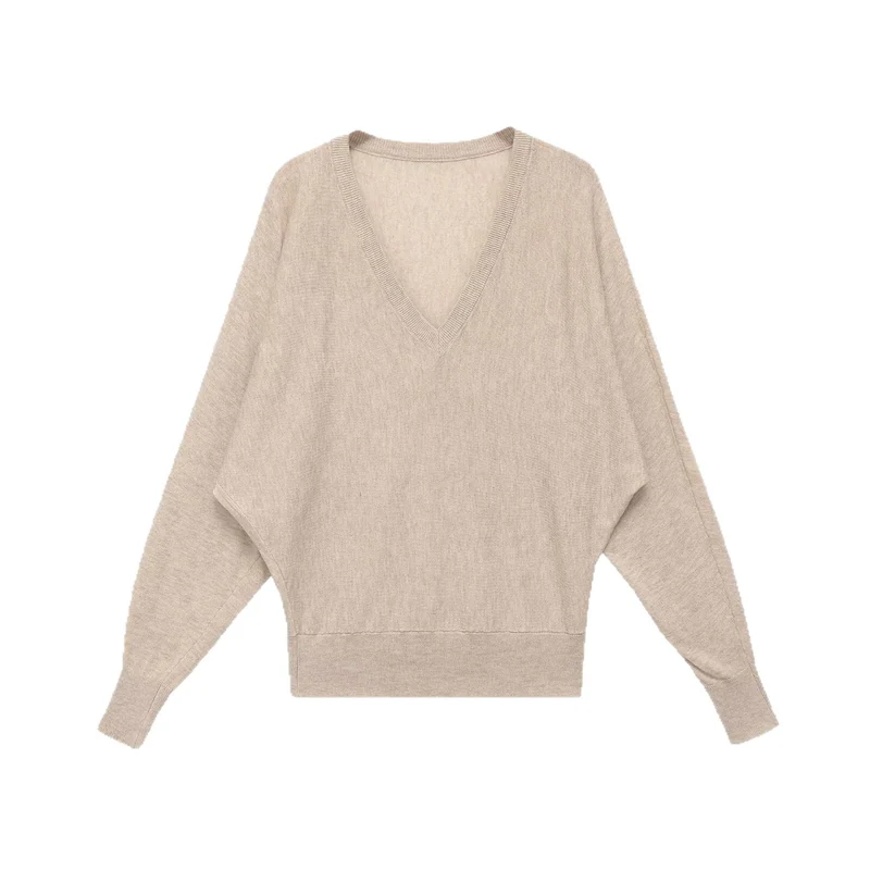 Damen Oversized V-Ausschnitt Feinstrickpullover mit Fledermausärmeln Drune