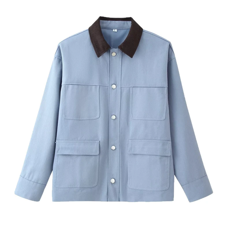 Damen Oversized Utility-Übergangsjacke im Shacket-Stil mit Cordkragen Drune