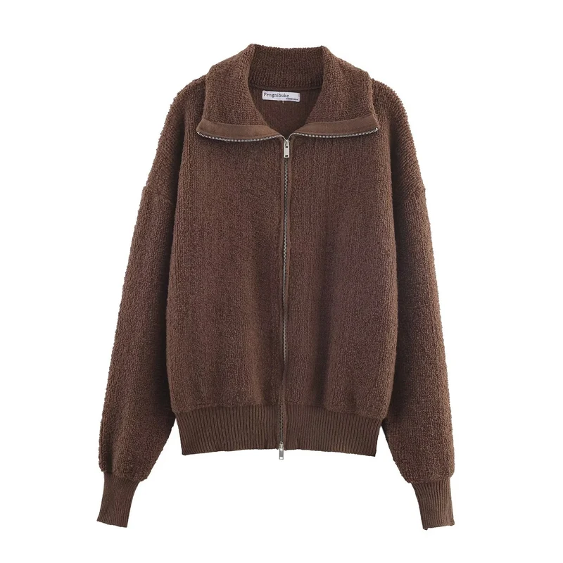 Damen Oversized Teddy-Fleece-Jacke mit Stehkragen und Rippenbund Drune