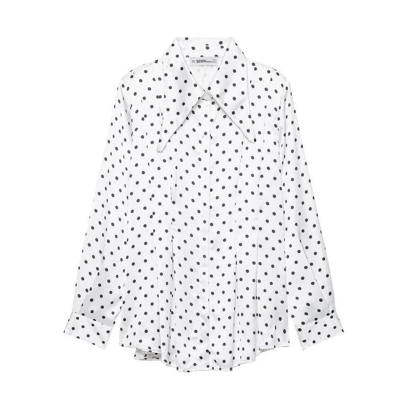 Damen Oversized Satinbluse mit übergroßem spitzem Kragen und Plissée-Detail Drune