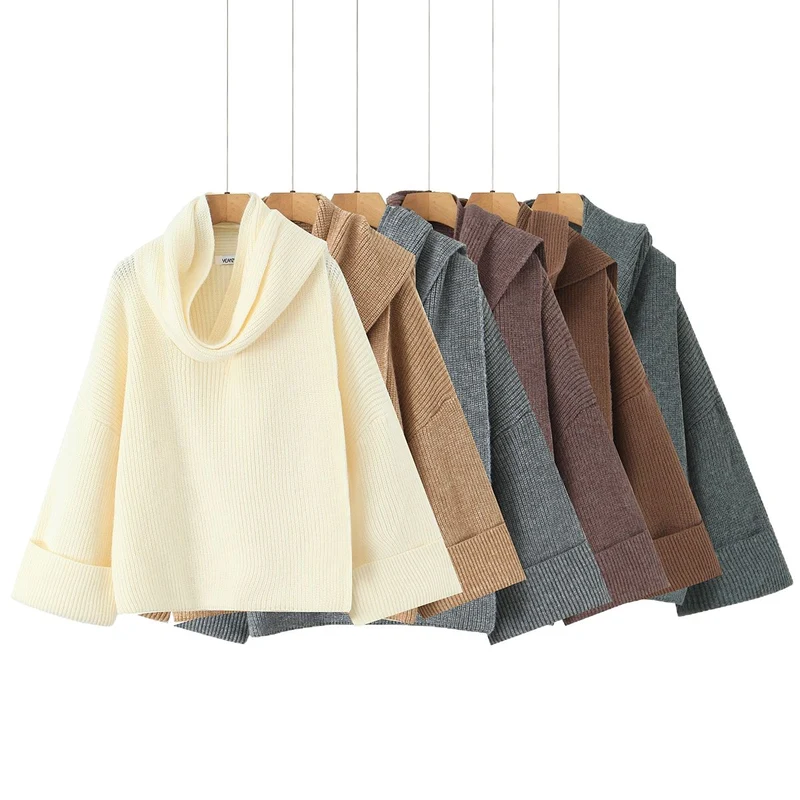 Damen Oversized Rollkragen‑Strickpullover mit Rippstruktur Drune