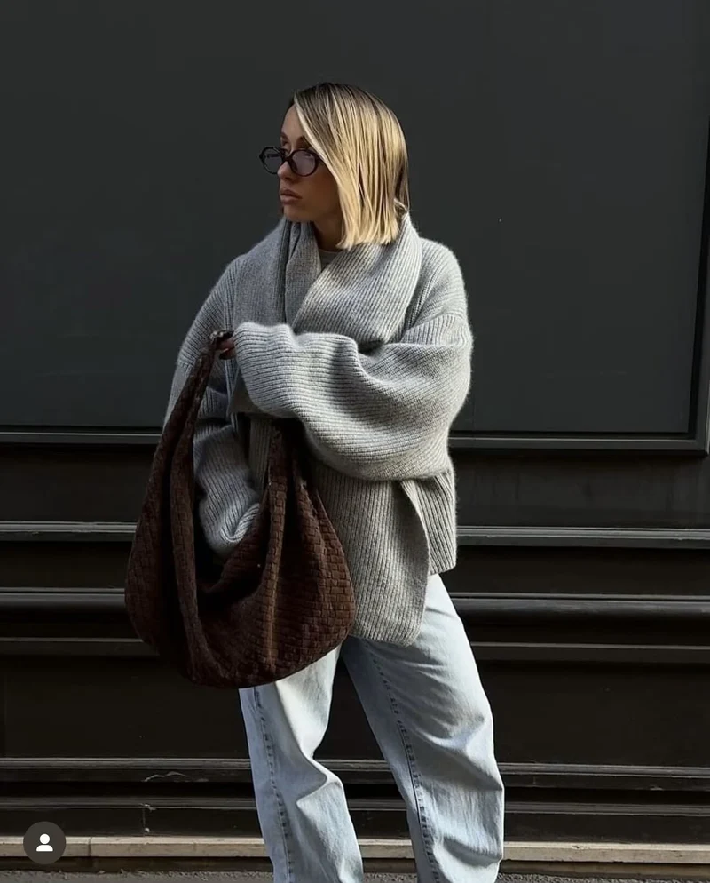 Damen Oversized Rollkragen‑Strickpullover mit Rippstruktur Drune
