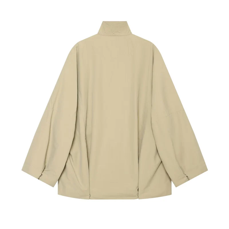 Damen Oversized Regenjacke im Cape‑Stil mit Stehkragen und Druckknopfblende Drune