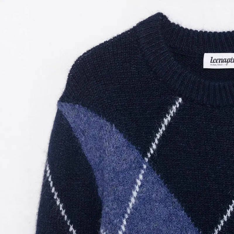 Damen Oversized Rautenstrickpullover mit Mohaireffekt Drune