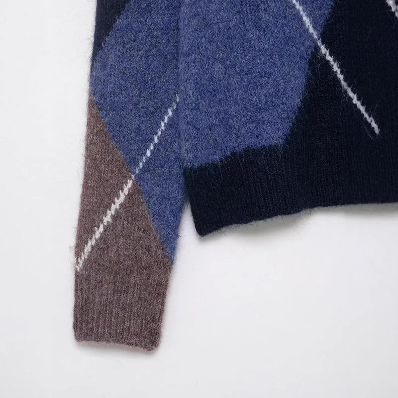 Damen Oversized Rautenstrickpullover mit Mohaireffekt Drune