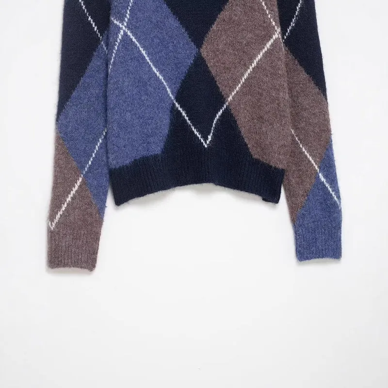 Damen Oversized Rautenstrickpullover mit Mohaireffekt Drune
