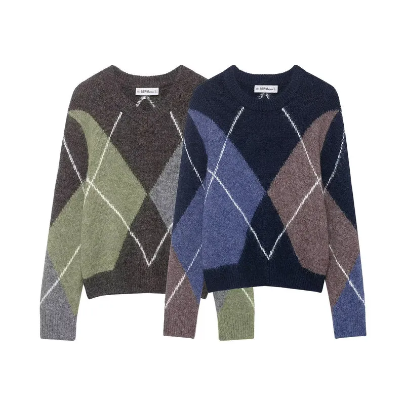 Damen Oversized Rautenstrickpullover mit Mohaireffekt Drune