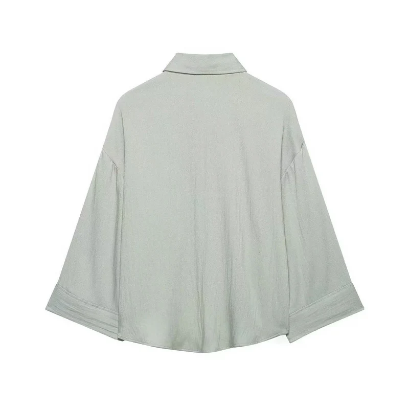 Damen Oversized Leinenoptik-Hemdbluse mit weiten Dreiviertelärmeln und Brusttasche Drune