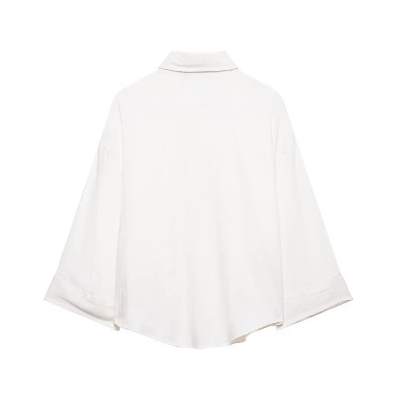 Damen Oversized Leinenoptik-Hemdbluse mit weiten Dreiviertelärmeln und Brusttasche Drune
