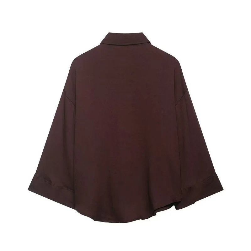 Damen Oversized Leinenoptik-Hemdbluse mit weiten Dreiviertelärmeln und Brusttasche Drune