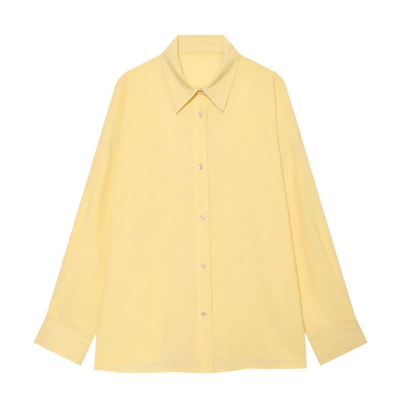 Damen Oversized Leinenoptik-Hemdbluse mit verdeckter Knopfleiste und Manschetten Drune