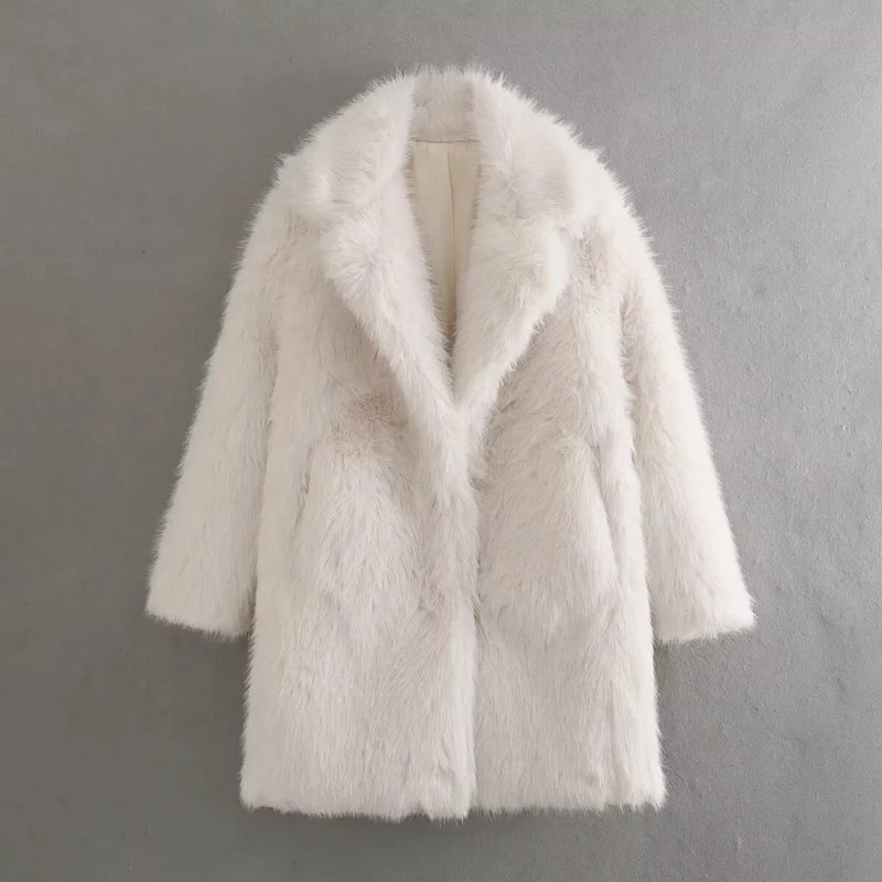 Damen Oversized Kunstfell-Mantel mit großzügigem Schalkragen und versteckten Taschen Drune