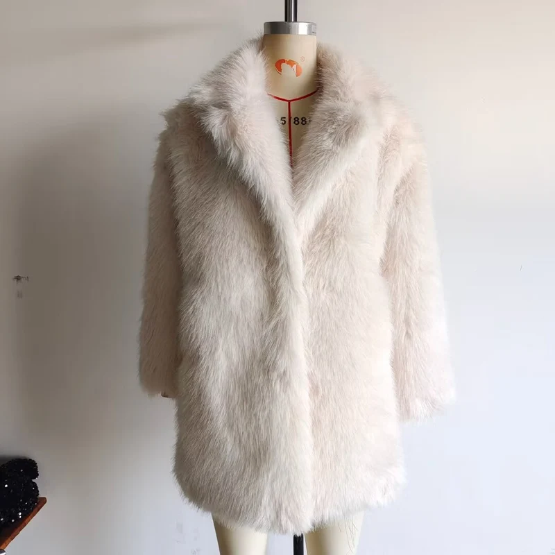 Damen Oversized Kunstfell-Mantel mit großzügigem Schalkragen und versteckten Taschen Drune