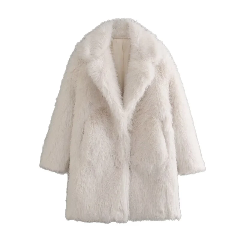 Damen Oversized Kunstfell-Mantel mit großzügigem Schalkragen und versteckten Taschen Drune