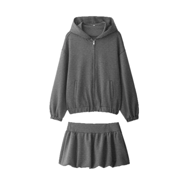 Damen Oversized Kapuzenjacke mit durchgehendem Reißverschluss, elastischem Saum und dezentem Punktmuster Drune