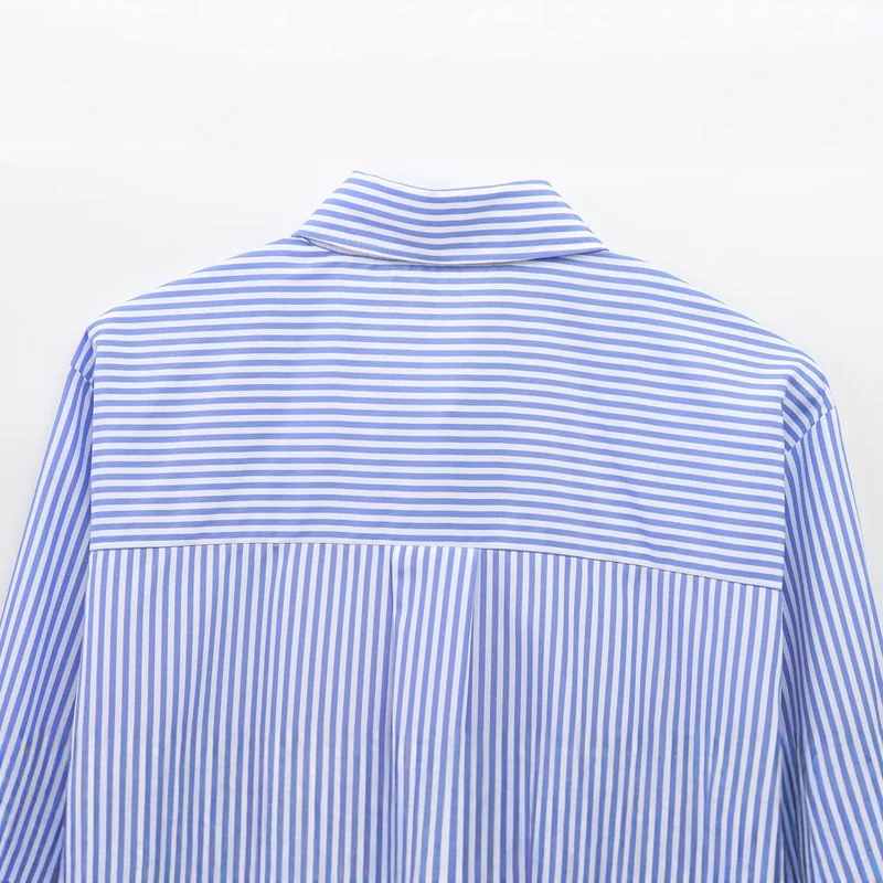 Damen Oversized Hemdbluse mit vertikalem Nadelstreifen, übergroßen Manschetten und Schmuckknöpfen Drune