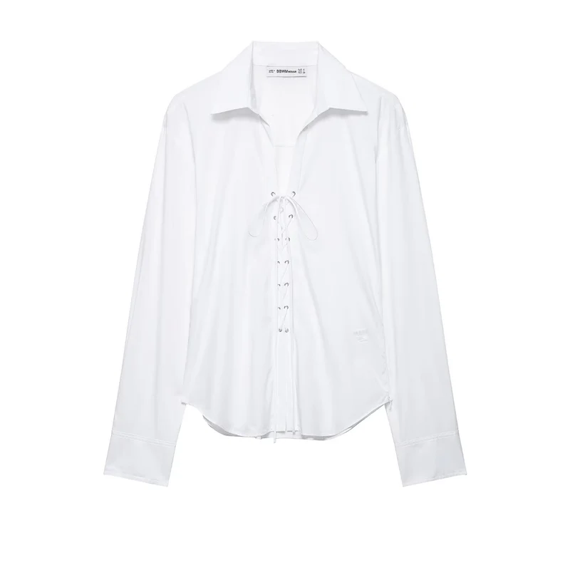 Damen Oversized-Hemdbluse mit Schnürverschluss und verlängerten Manschetten Drune