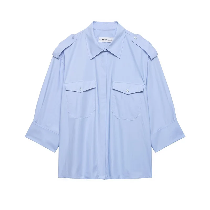 Damen Oversized Hemdbluse mit Epauletten und aufgesetzten Brusttaschen Drune