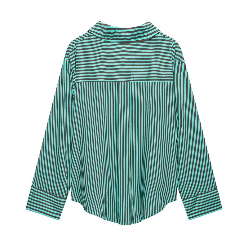 Damen Oversized-Hemdbluse mit diagonalen Streifen, Brusttasche und Rundsaum Drune
