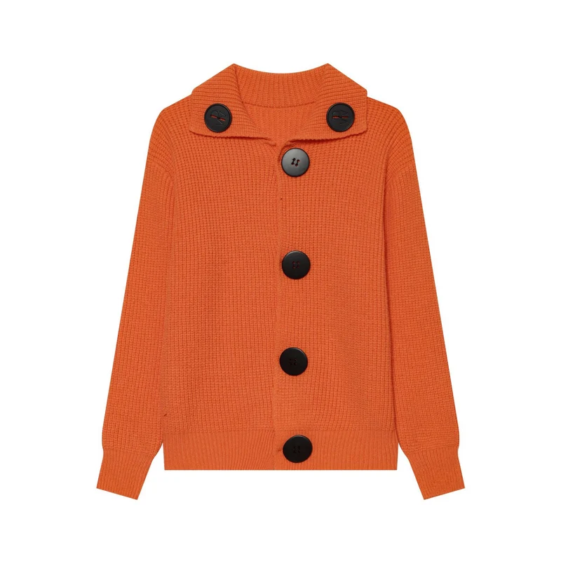 Damen Oversized Grobstrick-Cardigan mit großem Schalkragen und Zierknöpfen Drune