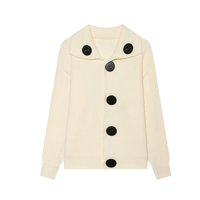 Damen Oversized Grobstrick-Cardigan mit großem Schalkragen und Zierknöpfen Drune