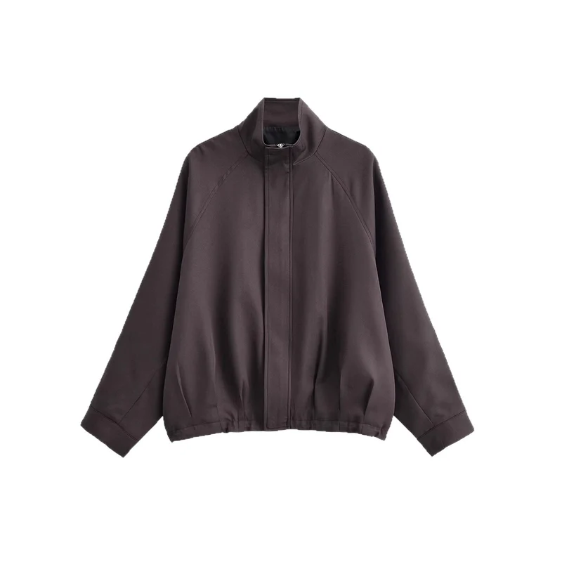 Damen Oversized Cropped Bomberjacke mit Funnelkragen und Raglanärmeln Drune