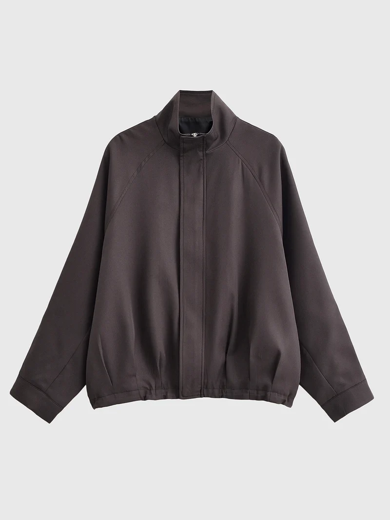 Damen Oversized Cropped Bomberjacke mit Funnelkragen und Raglanärmeln Drune
