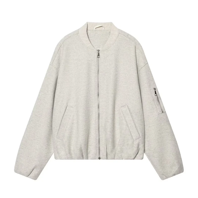 Damen Oversized Boxy-Bomberjacke aus weichem Sweat mit Reißverschluss und Ärmeltasche Drune