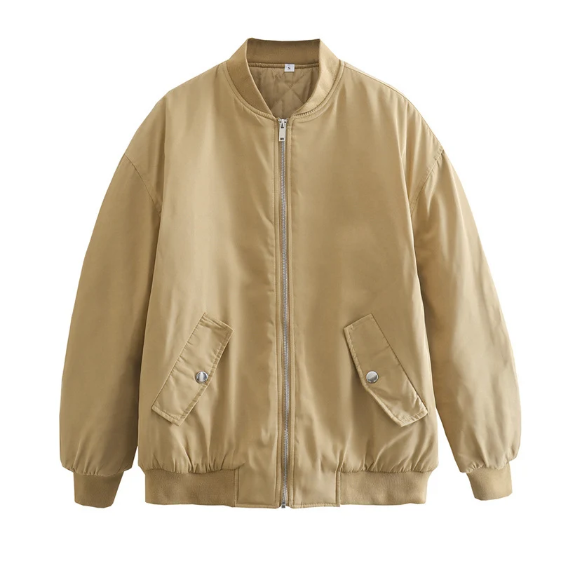 Damen Oversized Bomberjacke im Boxy‑Schnitt mit Reißverschluss, Rippbündchen und Klappentaschen Drune