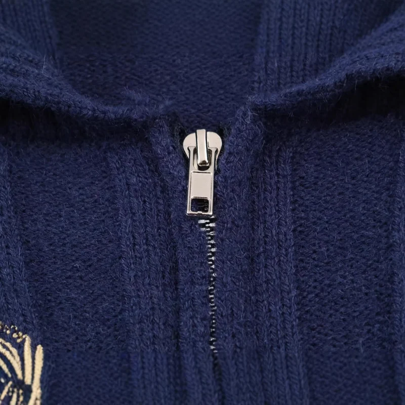 Damen Oversize Zopfstrick-Pullover mit halbem Reißverschluss und Schalkragen Drune