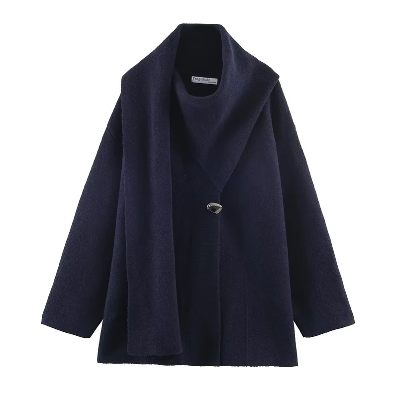 Damen Oversize Wollmix‑Mantel mit weitem Schalkragen, eingesetztem Schaldetail und dekorativem Knebelverschluss Drune