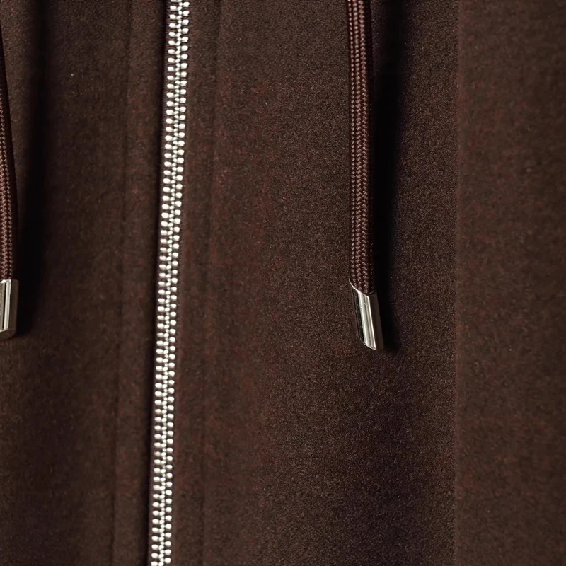 Damen Oversize-Wollmix-Kapuzenjacke mit Reißverschluss und Tunnelzug Drune