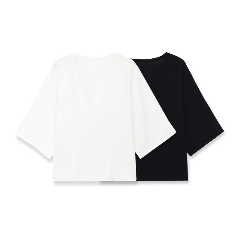 Damen Oversize V-Ausschnitt-Top mit Kimonoärmeln Drune