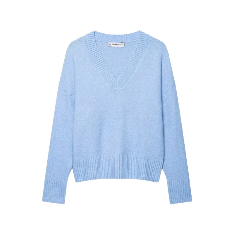 Damen Oversize V-Ausschnitt Pullover mit überschnittenen Schultern und breitem Rippbund Drune