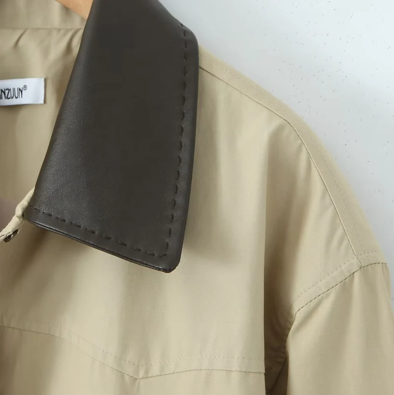 Damen Oversize-Übergangsjacke mit Kontrastkragen und Tunnelzug Drune