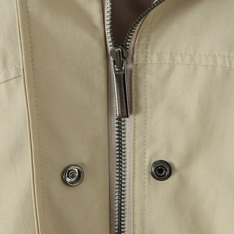 Damen Oversize-Übergangsjacke mit Kontrastkragen und Tunnelzug Drune