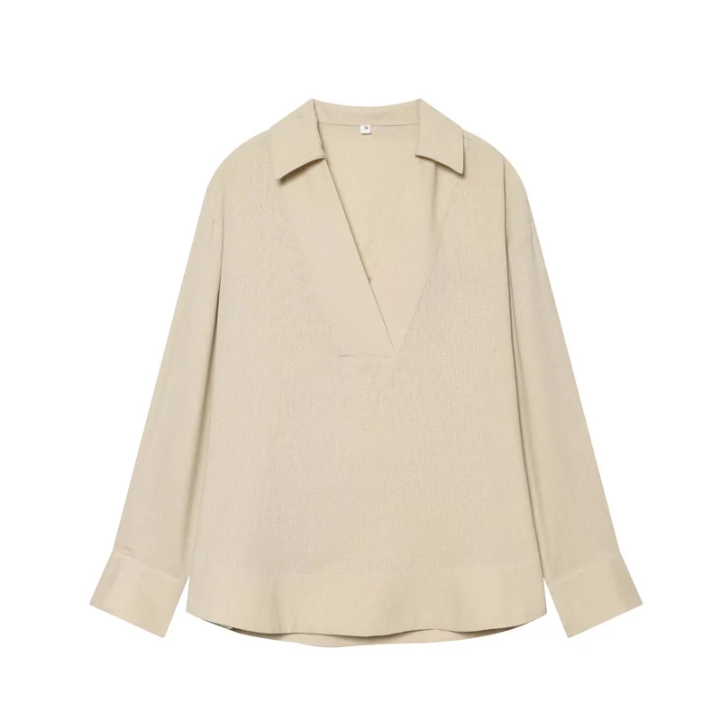 Damen Oversize Tunika‑Bluse mit tiefem V‑Ausschnitt und Hemdkragen Drune