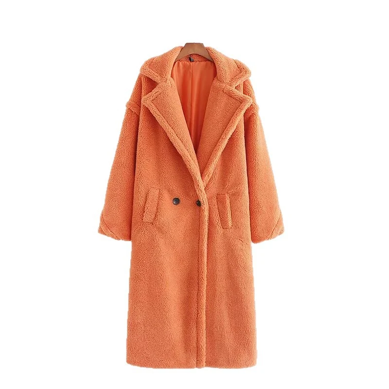 Damen Oversize Teddy-Mantel im Longline-Schnitt mit Reverskragen und Pattentaschen Drune