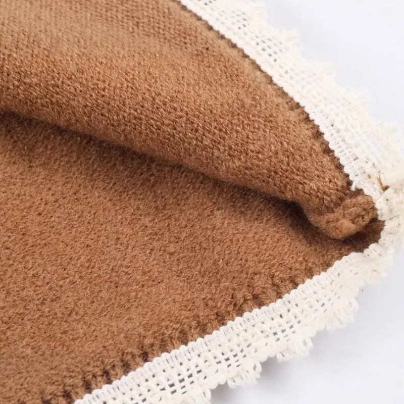 Damen Oversize-Strickpullover mit Schlauchkragen und Spitzenborte Drune