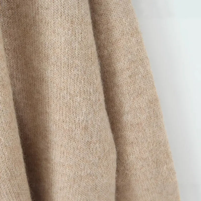 Damen Oversize Strickpullover mit integriertem Schal und weitem Schulterkragen Drune
