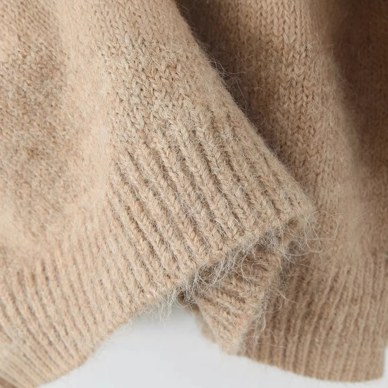 Damen Oversize Strickpullover mit integriertem Schal und weitem Schulterkragen Drune