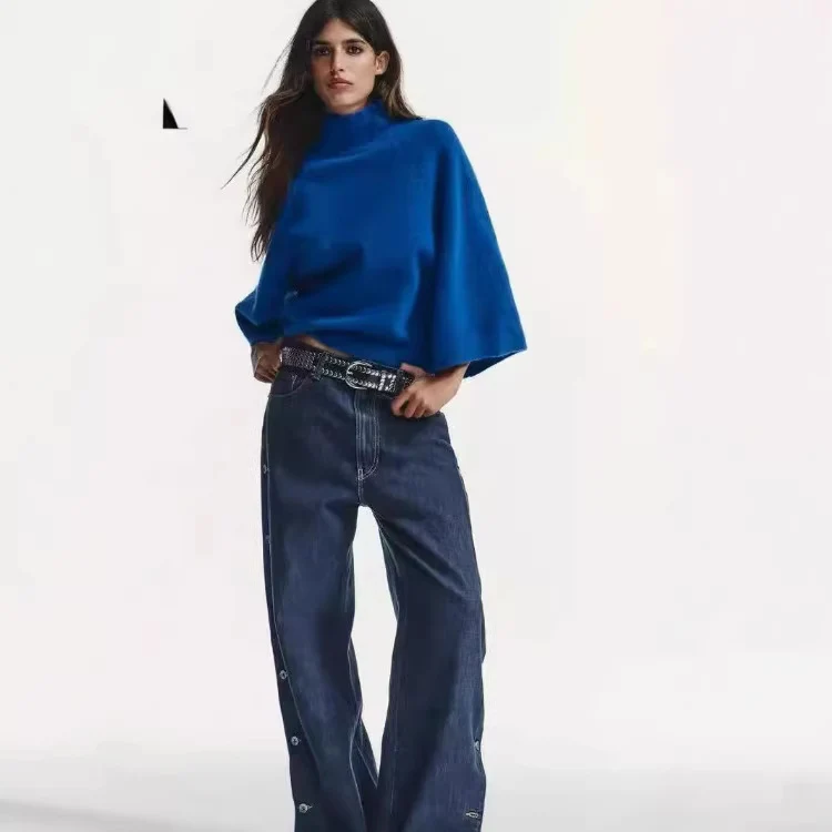 Damen Oversize Strickponcho mit Rollkragen und Raglanärmeln Drune