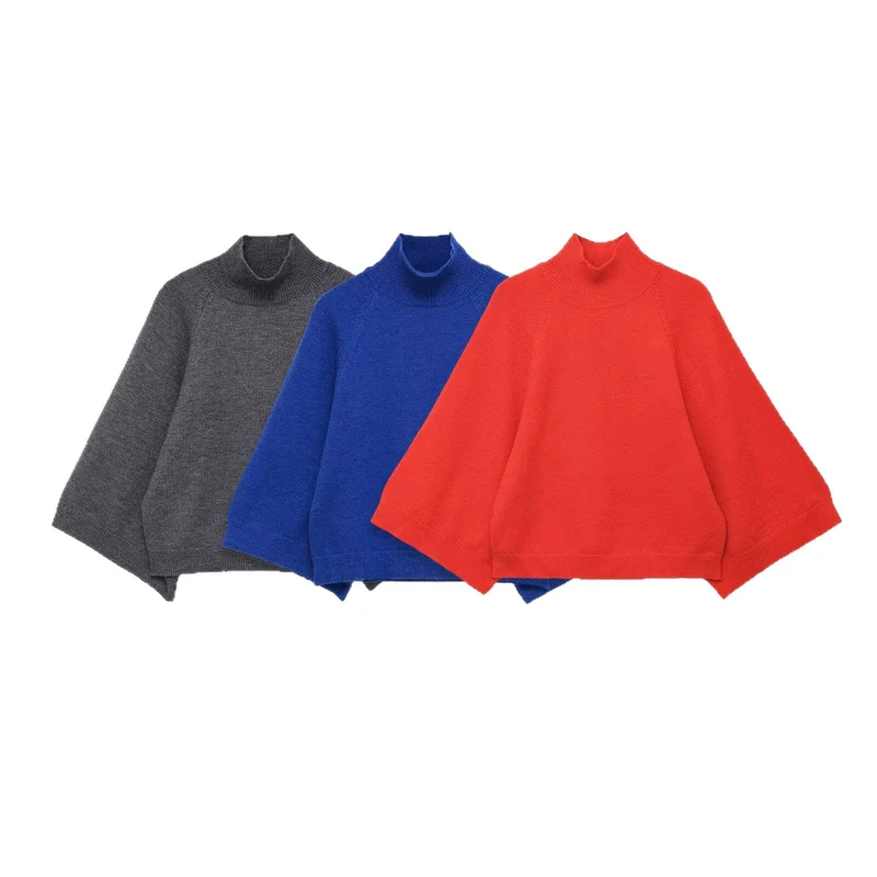 Damen Oversize Strickponcho mit Rollkragen und Raglanärmeln Drune