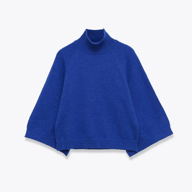 Damen Oversize Strickponcho mit Rollkragen und Raglanärmeln Drune