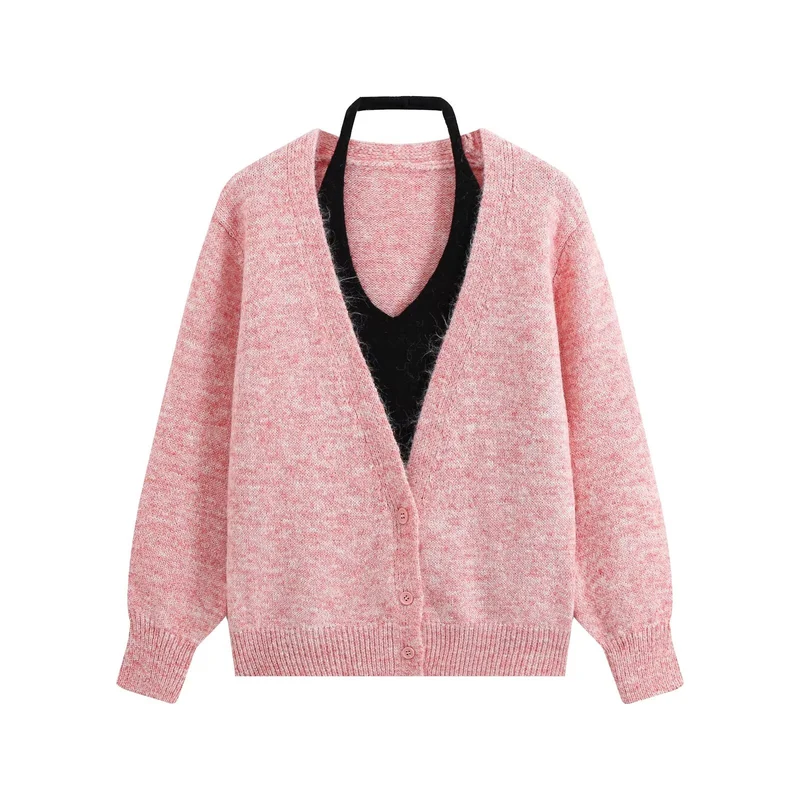 Damen Oversize Strickcardigan mit tiefem V Ausschnitt und Rippbund Drune